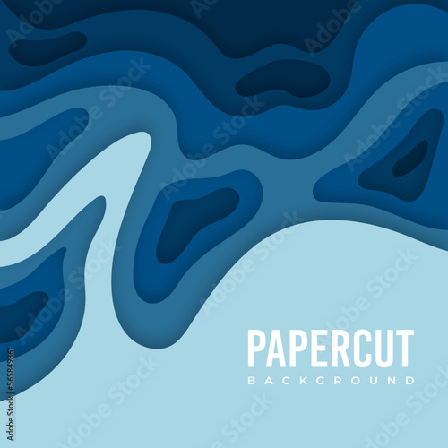 Liquid blue abtract papercut square background