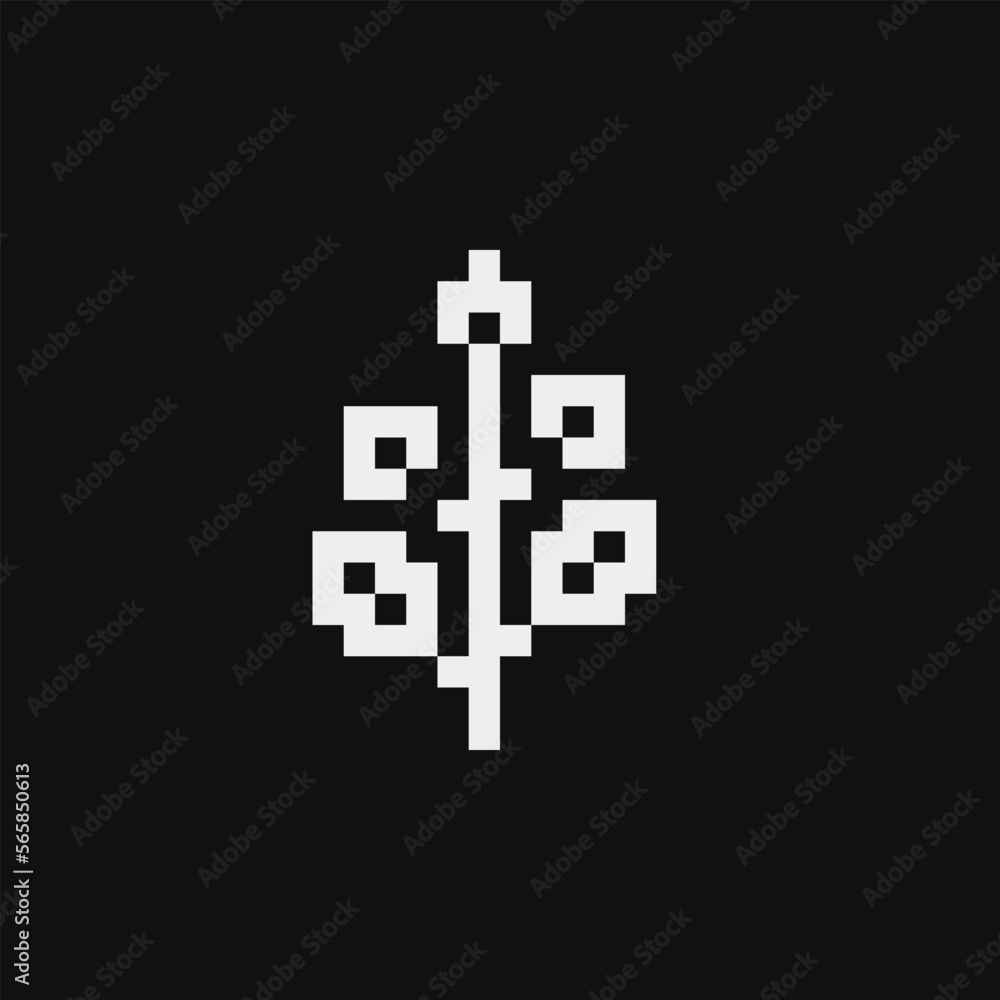 Herb emoji. Leaf pixel art icon, eco plant logo. Isolated vector