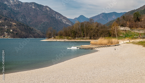 Ledro Lake in Ledro valley. Spring landscape. Trento province, Trentino Alto-Adige, Italy, Europe
