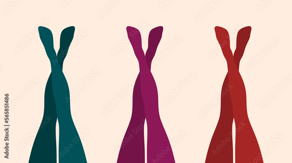 Beautiful female legs raised up in colorful tights on beige background. Flat vector illustration Beautiful female legs raised up in colorful tights on beige background. Flat vector illustration