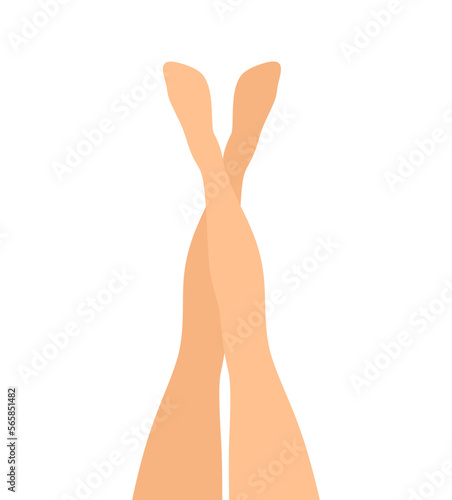 Beautiful raised up crossed female legs isolated on white background. Flat vector illustration