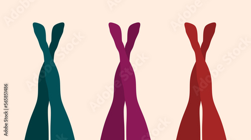 Beautiful female legs raised up in colorful tights on beige background. Flat vector illustration
