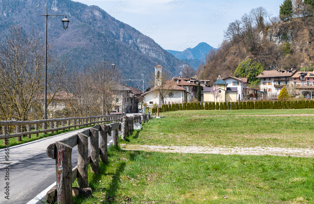 Mezzolago village near Ledro lake in Ledro Valley. Spring landscape. Trento province, Trentino Alto Adige,northern Italy - Europe