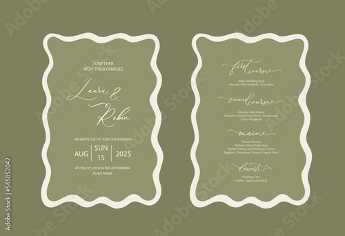 Luxury Wavy Edge Wedding Invitation card background. Abstract art background vector design for wedding and vip cover template.