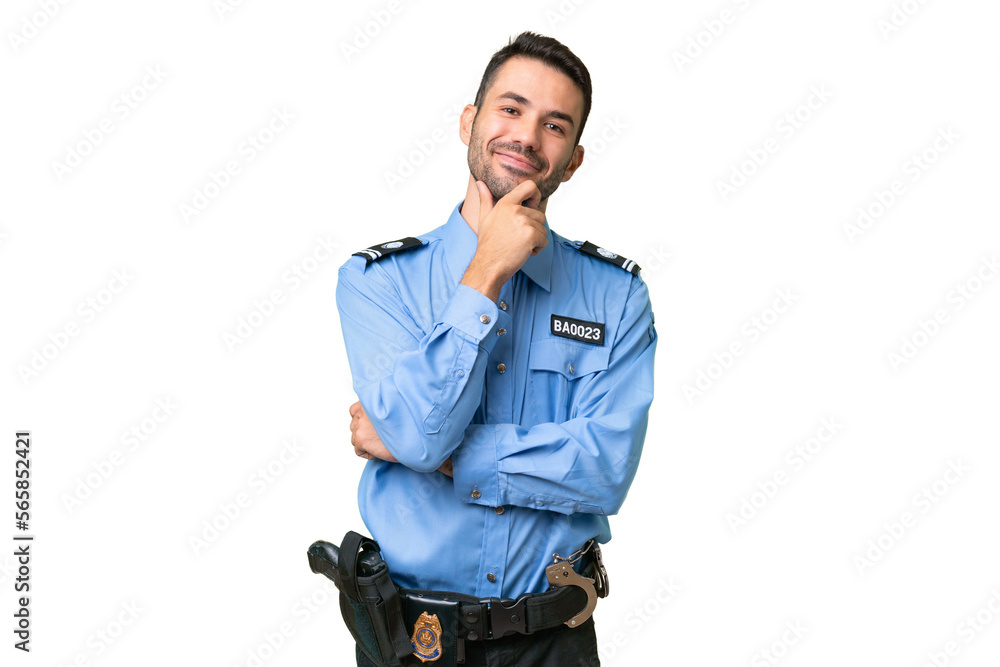 Young police caucasian man over isolated background happy and smiling Young police caucasian man over isolated background happy and smiling
