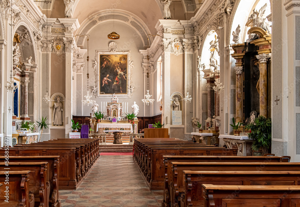 interior of the Church of  the Annunciation (XIII century): is located in the center of the hamlet of Pieve di Ledro, Ledro Valley,Trento province, Trentino Alto Adige,  Italy, Europe,