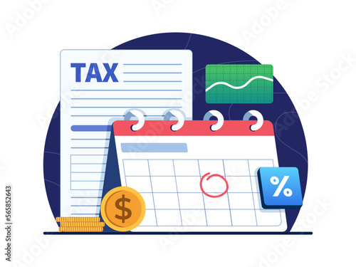 Illustration Flip Calendar showing Tax Payment Date.
Tax payment deadline Concept Illustration.
Tax Calendar.
Can be used for web, landing page, infographic, app.