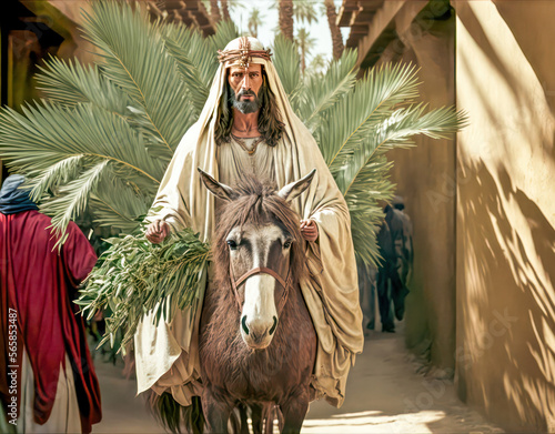 Palmsonntag Jesus der Messias Prozession durch Jerusalem Digital Art Abstrakte Illustration Generative AI Hintergrund Background Cover photo