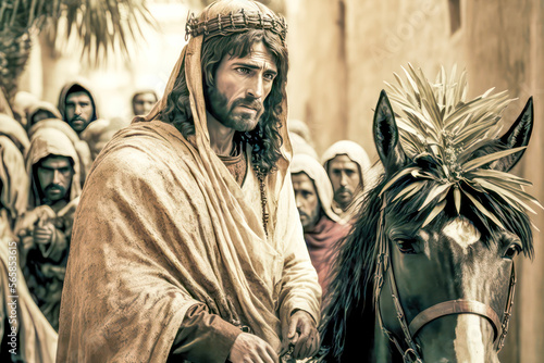 Palmsonntag Jesus der Messias Prozession durch Jerusalem Digital Art Abstrakte Illustration Generative AI Hintergrund Background Cover photo