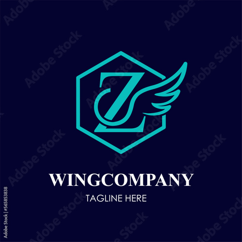 Initial Z Letter with Wing Bird in Line Art Style Logo Idea Template