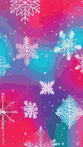 snowfall texture with snowflakes on multicolored backgrounds