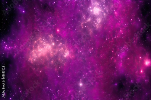 Seamless space texture background. Stars in the night sky with purple pink and blue nebula. © akazu
