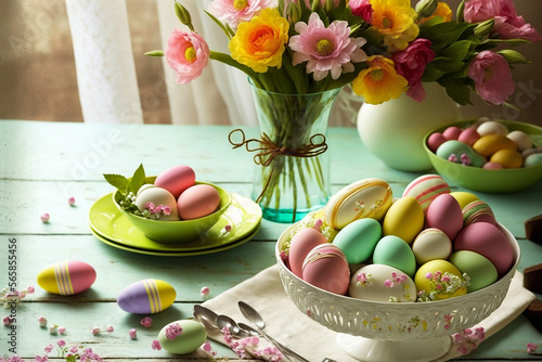 Colorful easter decoration. AI generative photo