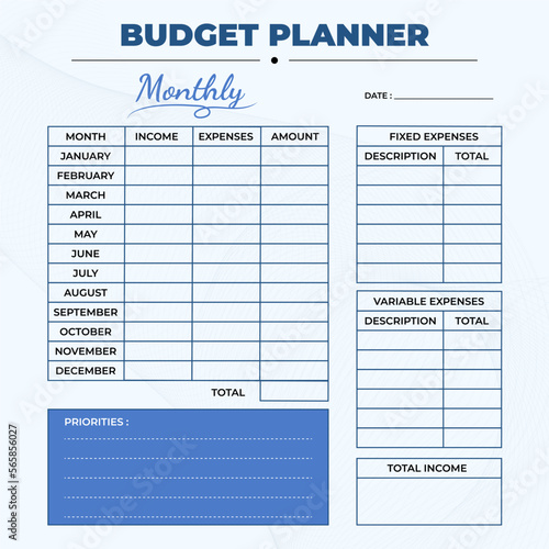 monthly budget planner concept printable template