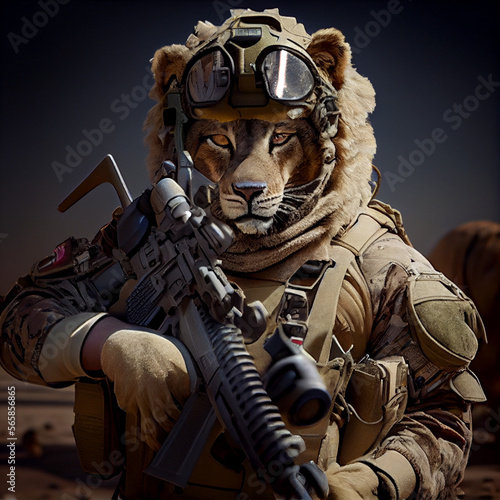 Lion in military clothes