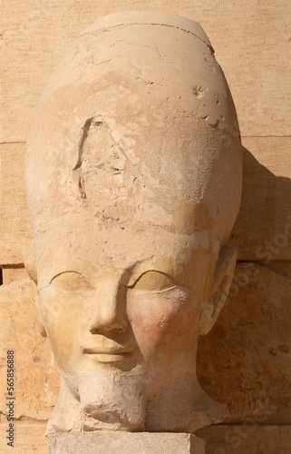 Luxor  Egypt. Head of Pharaoh Hatshepsut in mortuary temple.