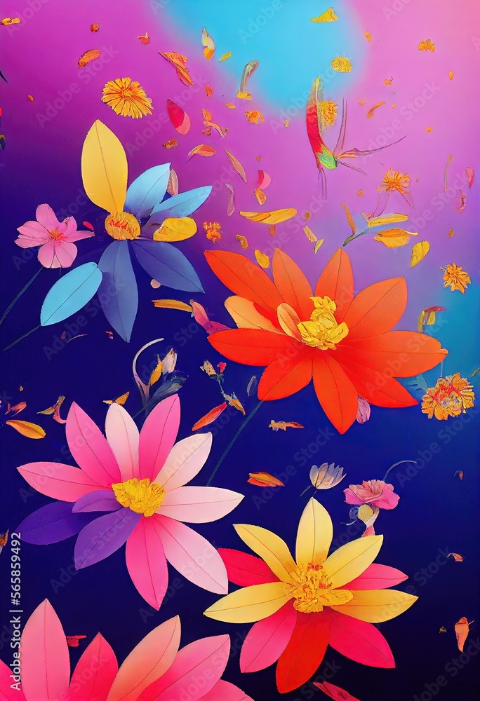 Fleurs et plantes aux couleurs de l'arc-en-ciel. Idéal pour les cartes postales, le papier peint.