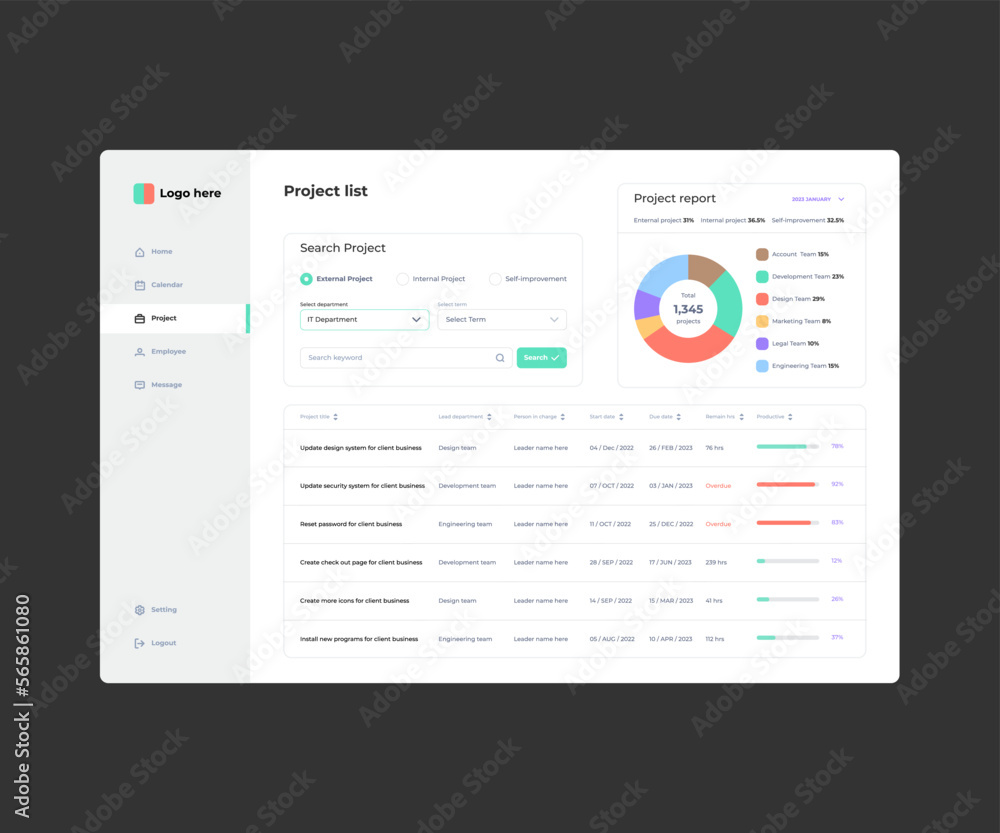 Project list page design template Project list page design template