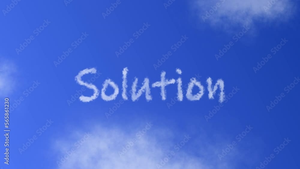 Solution Text or Word with Cloud Effect Symbol Animation on Blue Sky Solution Text or Word with Cloud Effect Symbol Animation on Blue Sky