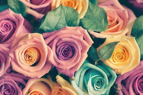Belles roses, fleurs avec beaucoup de couleurs, idéales comme fond d'écran, carte postale de la Saint-Valentin.