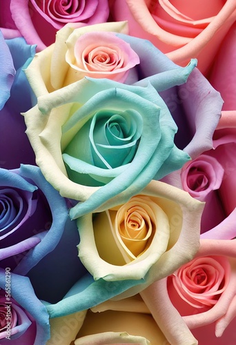 Belles roses, fleurs avec beaucoup de couleurs, idéales comme fond d'écran, carte postale de la Saint-Valentin.