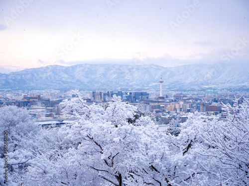 Wallpaper Mural 真っ白に雪化粧した京都市街地と京都タワー Torontodigital.ca