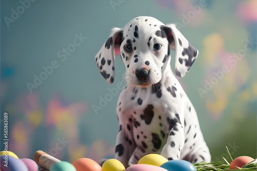 Easter Dalmatian Puppy. Generative AI. © NormanBalberan