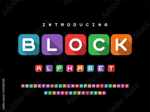 Vector of modern colorful alphabet design with uppercase, numbers and symbols