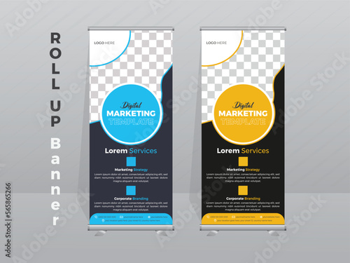 Roll up banner stand template design. Business banner layout. Roll up banner design template, vertical, abstract background, pull up design, modern x-banner, rectangle size photo
