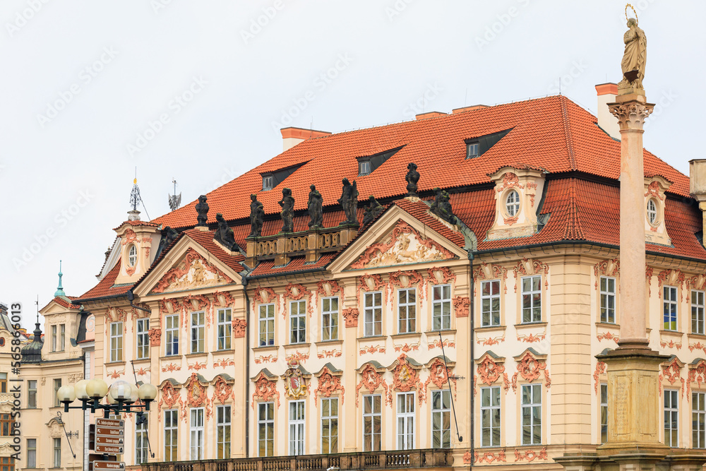 Facade of the house of classical European architecture of the old cozy tourist city. Background Facade of the house of classical European architecture of the old cozy tourist city. Background