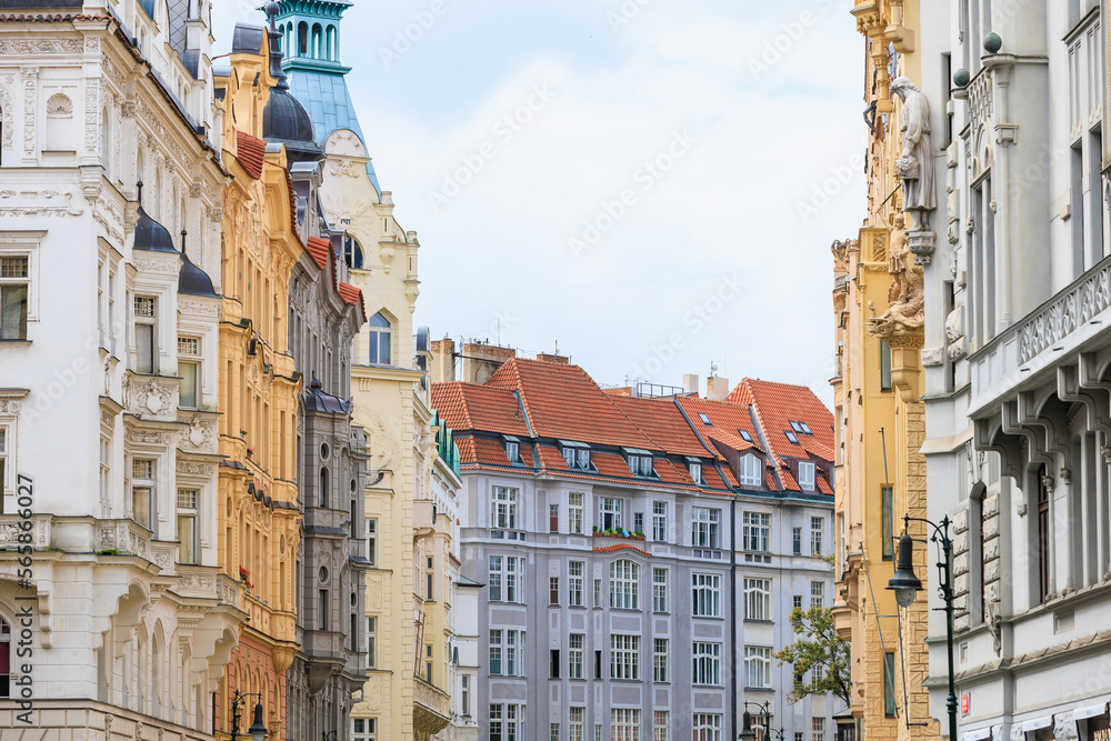 Facade of the house of classical European architecture of the old cozy tourist city. Background Facade of the house of classical European architecture of the old cozy tourist city. Background