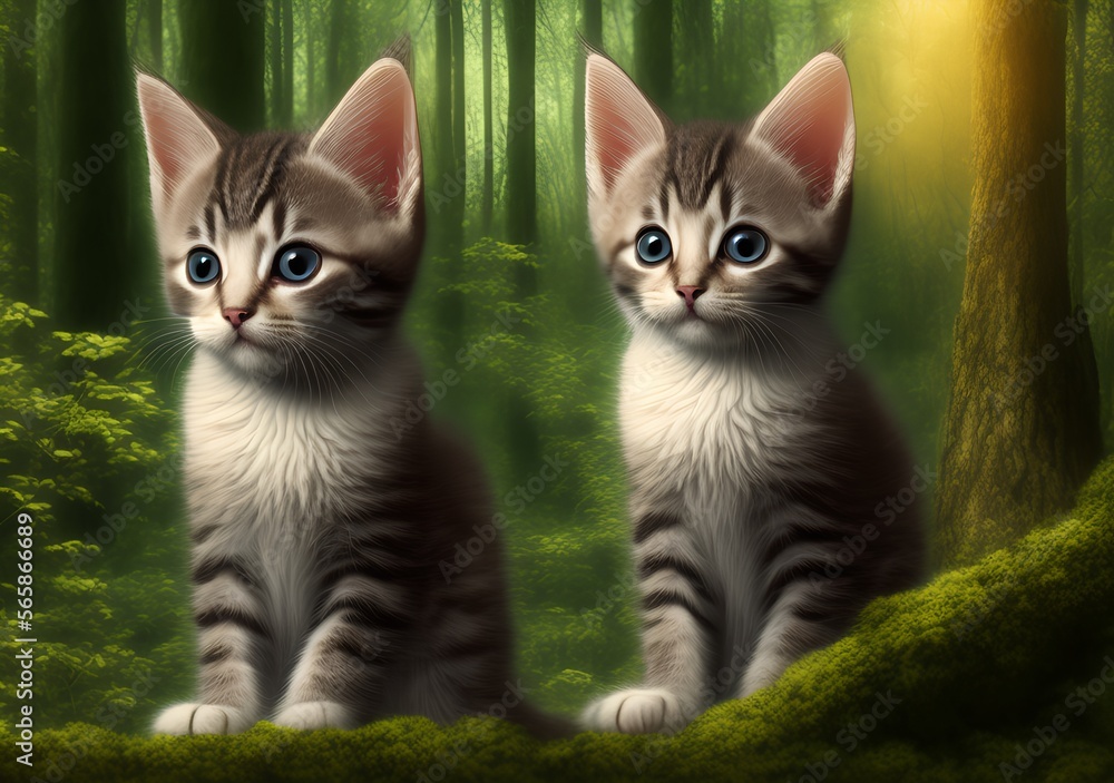 Kitten in Forest, Generative AI Illustration