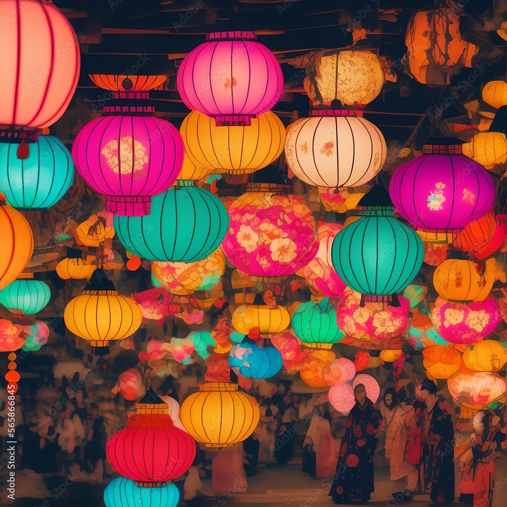 Fototapeta premium Night Japanese City, Generative AI Illustration