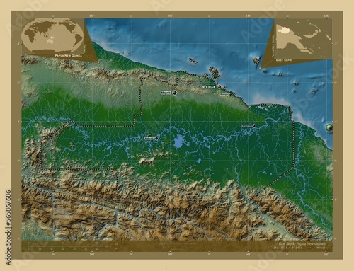 East Sepik, Papua New Guinea. Physical. Labelled points of cities photo