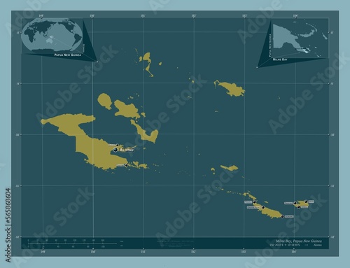 Milne Bay, Papua New Guinea. Solid. Labelled points of cities photo