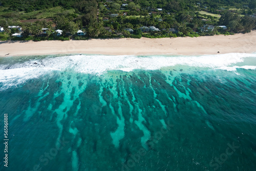 Slivers of sand amongst the reefs, off Log Cabins and Keiki, on the north shore of Oahu. photo