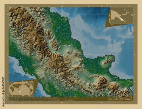 Oro  Papua New Guinea. Physical. Labelled points of cities