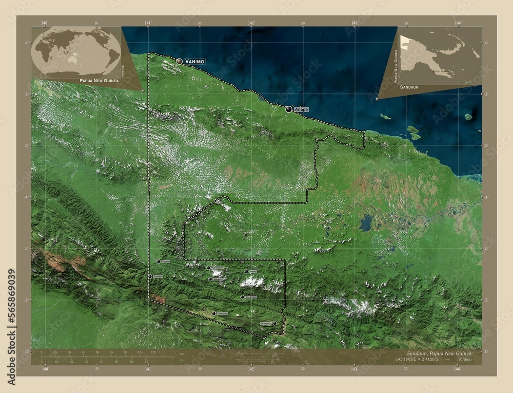 Sandaun Sandaun, Papua New Guinea. High-res satellite. Labelled points of ...