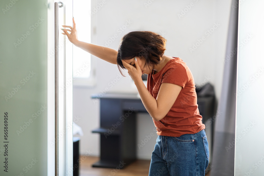 Vertigo Concept. Middle Eastern Woman Feeling Unwell At Home, Suffering Head Spinning Vertigo Concept. Middle Eastern Woman Feeling Unwell At Home, Suffering Head Spinning