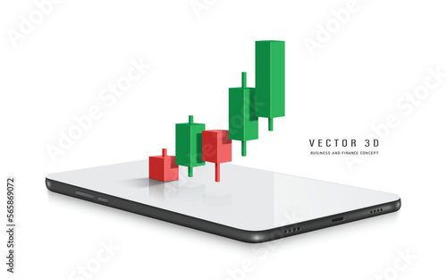 Stock Chart or Cryptocurrency Chart uptrend from red to green and profitable for trader and all place on smartphone