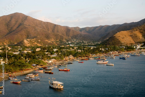 View of the beach town Taganga, Colombia. photo