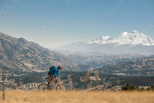 one man mountain biking in Huaraz, Peru. photo