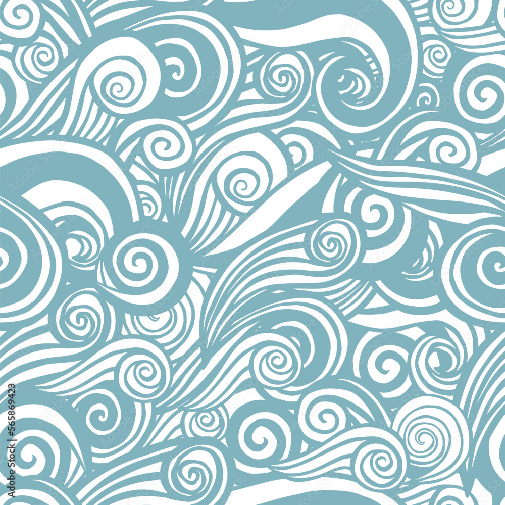 Sea waves sketch pattern. Ocean surf wave hand drawn seamless pattern vector illustration Sea waves sketch pattern. Ocean surf wave hand drawn seamless pattern vector illustration