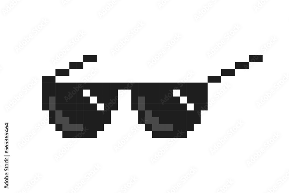 Pixelated boss glasses, bandit pixel glasses, gangster pixelated sunglasses. Vector illustration.