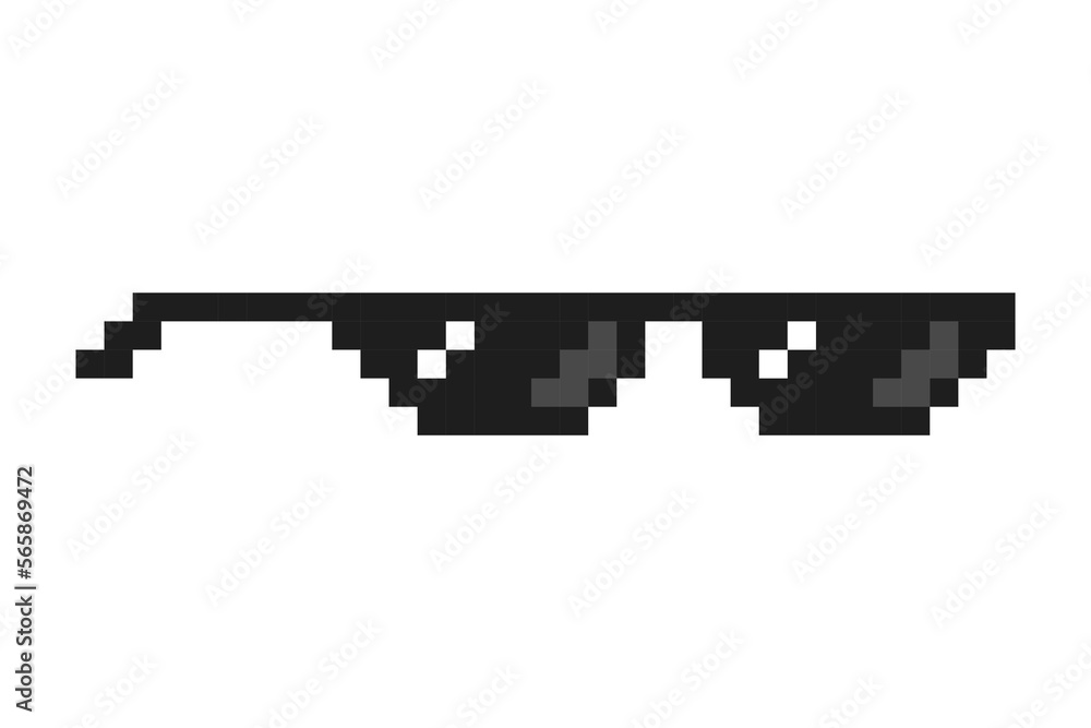 Pixelated boss glasses, bandit pixel glasses, gangster pixelated sunglasses. Vector illustration. - obrazy, fototapety, plakaty 