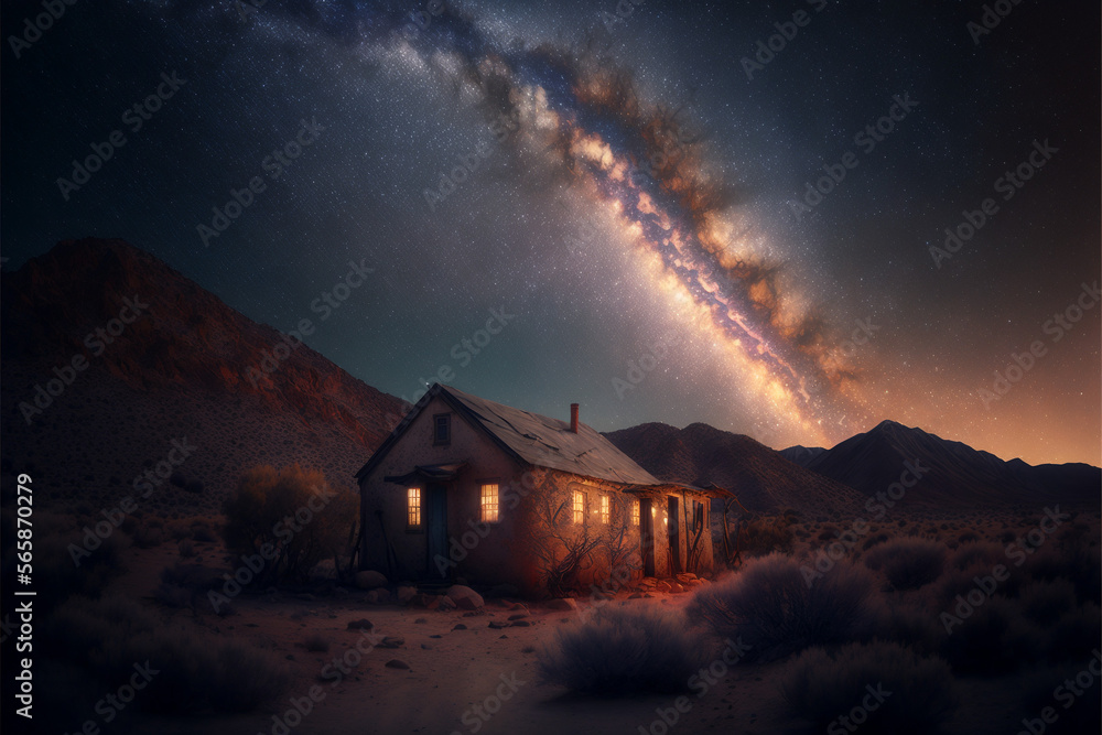 Rural house, Milkyway in the background 