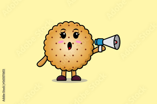 Cute Cartoon Cookies character speak with megaphone in 3d cartoon style concept