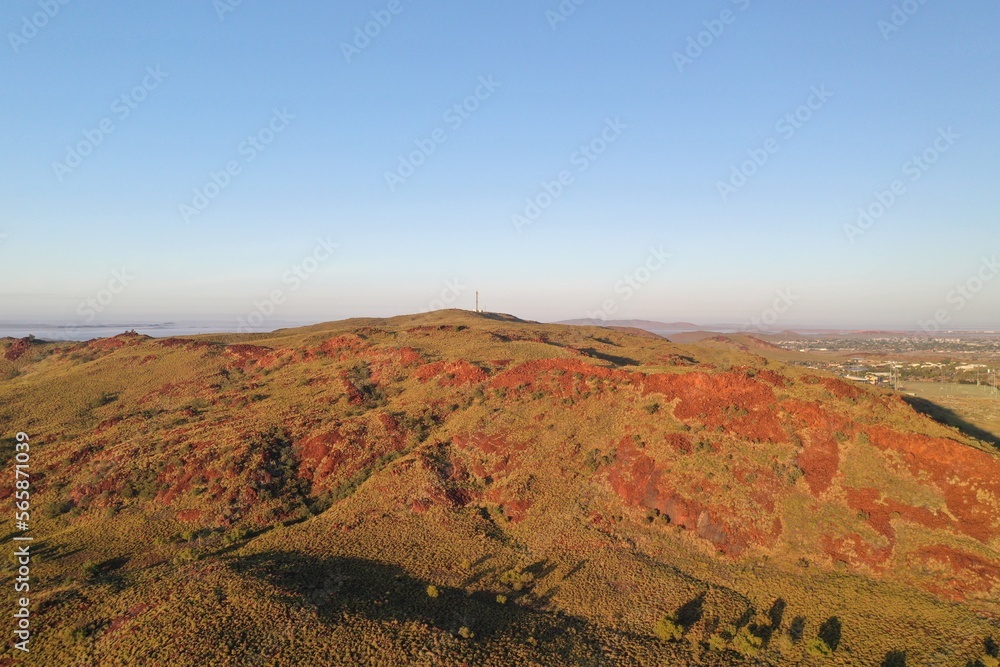 An aerial view of the red soil mountain