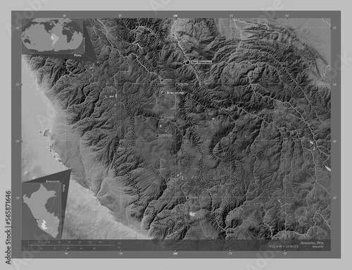 Ayacucho, Peru. Grayscale. Labelled points of cities photo