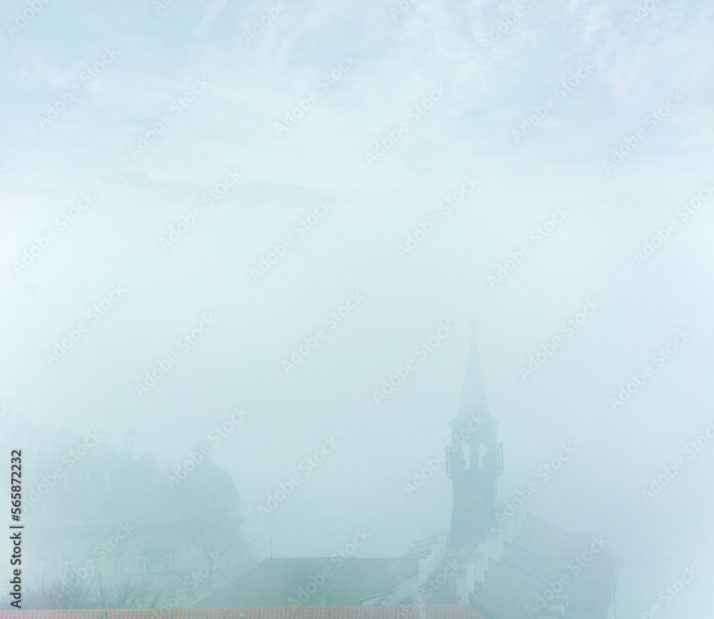 Prague domes in the fog, poetic, mystical view